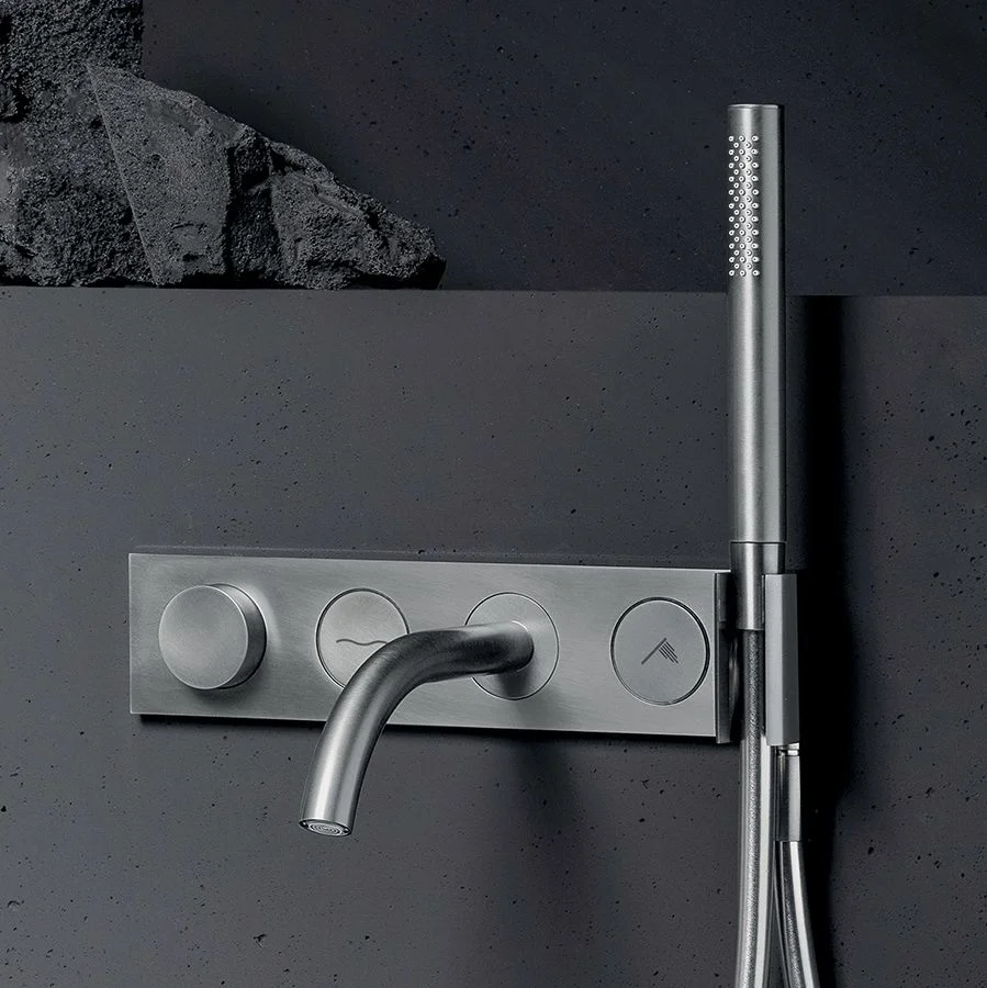 Смеситель-термостат Zucchetti Hoop, с изливом и ручной лейкой, Brushed nickel (ZHO786.C3) - Фото 2