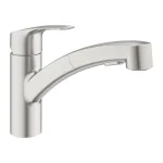 Смеситель для кухни Grohe Eurosmart New однорычажный, выдвижная лейка, суперсталь (30305DC1) - Фото 1