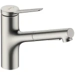 Смеситель кухонный Hansgrohe Zesis M33 150 2jet с вытяжным изливом, Stainless (74800800) - Фото 1