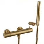 Термостат для душа Paffoni Light, ECOSTOP, с ручным душем и гибким шлангом, Brushed honey gold (LIQ168EDHGSP) - Фото 1