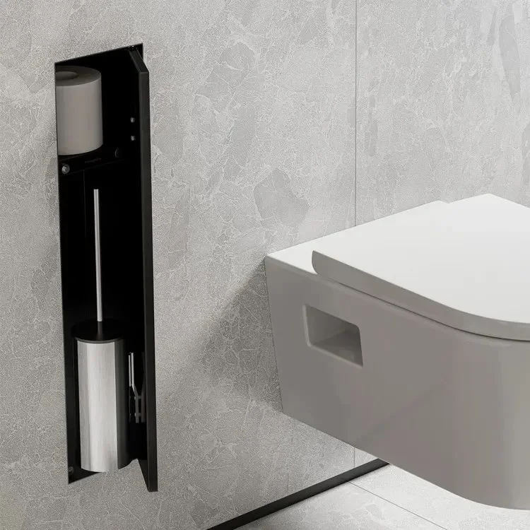 Щетка для унитаза Hansgrohe XtraStoris Rock встроенная, с полкой под облицовку плиткой, Matt Black (56060670) - Фото 3